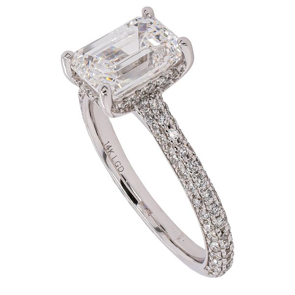 14K White Gold Hidden Halo Emerald Cut Lab Diamond Engagement Ring Image 2 LeeBrant Jewelry & Watch Co Sandy Springs, GA