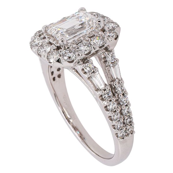 14K White Gold Emerald Cut Lab Diamond Halo Split Shank Engagement Ring Image 2 LeeBrant Jewelry & Watch Co Sandy Springs, GA