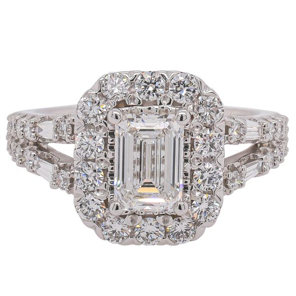 14K White Gold Emerald Cut Lab Diamond Halo Split Shank Engagement Ring LeeBrant Jewelry & Watch Co Sandy Springs, GA