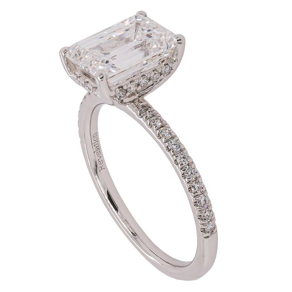 14K White Gold Emerald Cut Lab Diamond Halo Engagement Ring Image 2 LeeBrant Jewelry & Watch Co Sandy Springs, GA