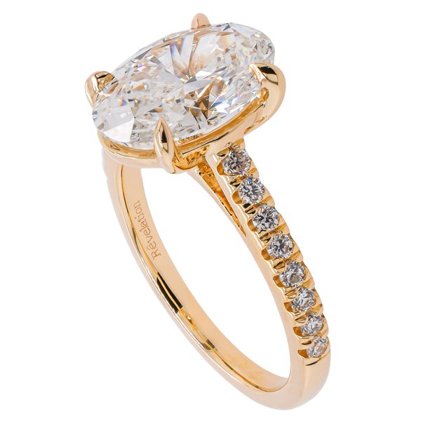 14K Yellow Gold Oval Lab Diamond Cathedral Engagement Ring Image 2 LeeBrant Jewelry & Watch Co Sandy Springs, GA