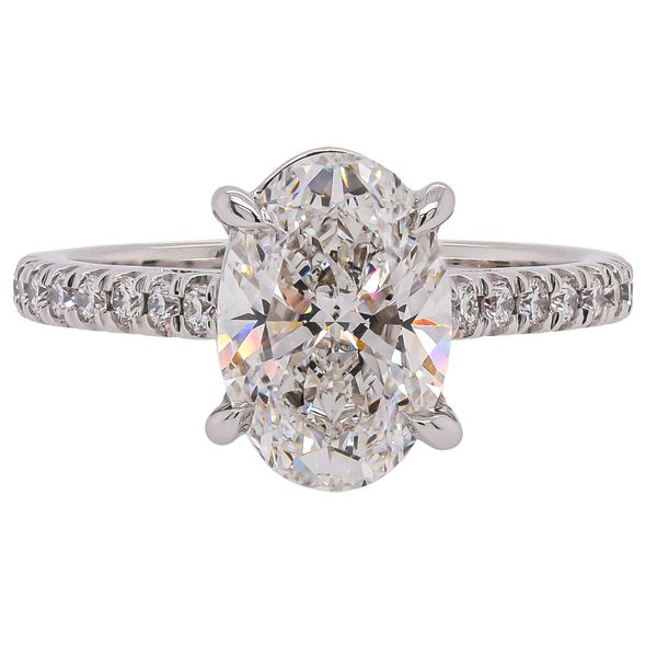 14K White Gold Oval 2CT Lab Diamond Cathedral Engagement Ring with Accent Diamonds LeeBrant Jewelry & Watch Co Sandy Springs, GA