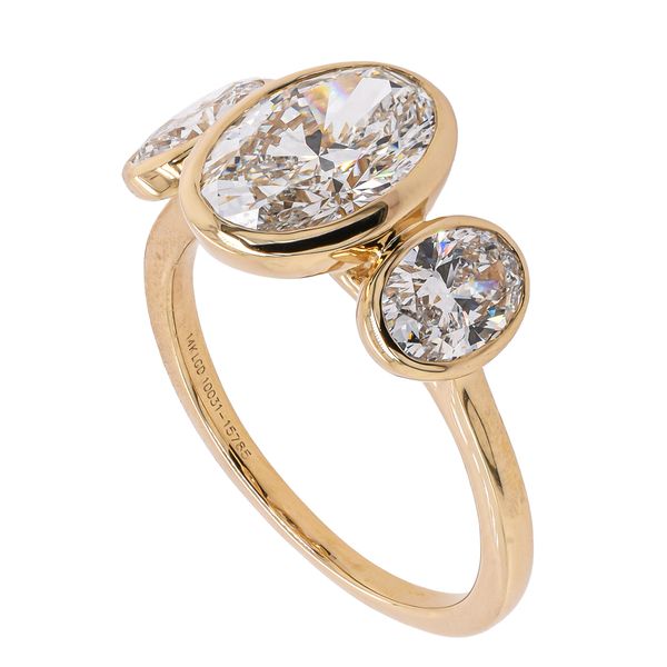 14K Yellow Gold Oval Bezel Set Three Stone Lab Diamond Engagement Ring Image 2 LeeBrant Jewelry & Watch Co Sandy Springs, GA
