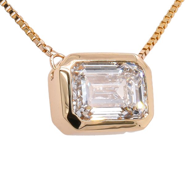 14K Yellow Gold Emerald Bezel Set Solitaire Lab Diamond Necklace LeeBrant Jewelry & Watch Co Sandy Springs, GA