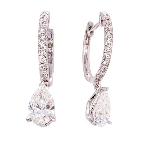 14K White Gold Pear Lab Diamond Charm Huggie Earrings LeeBrant Jewelry & Watch Co Sandy Springs, GA