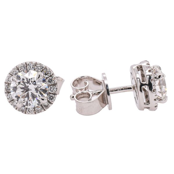 14K White Gold Round Halo Lab Diamond Stud Earrings Image 2 LeeBrant Jewelry & Watch Co Sandy Springs, GA