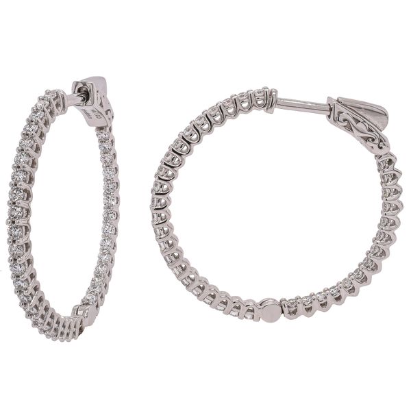14K White Gold Round Lab Diamond Hoop Earrings 27x27mm Image 2 LeeBrant Jewelry & Watch Co Sandy Springs, GA