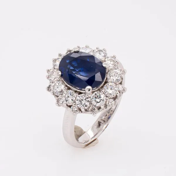 18K White Gold Princess Diana Oval Sapphire Diamond Ring Image 2 LeeBrant Jewelry & Watch Co Sandy Springs, GA