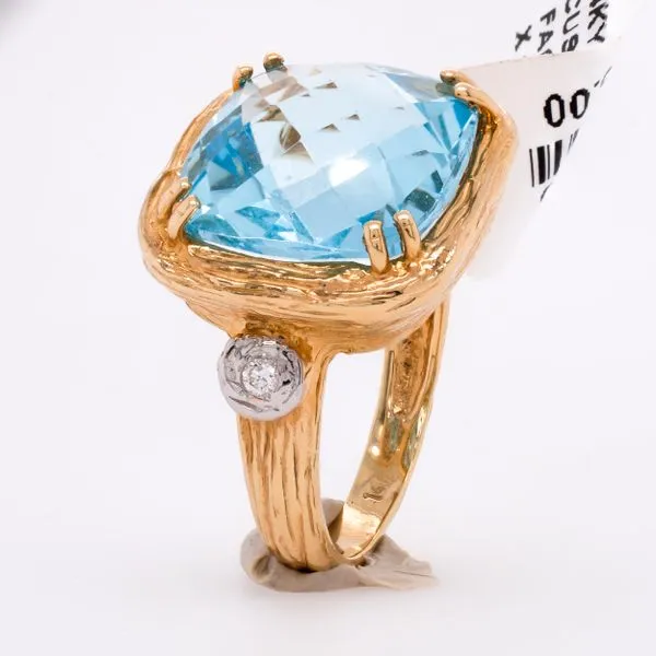 14K Yellow Gold Blue Topaz and Diamond Ring with Double Prongs Image 2 LeeBrant Jewelry & Watch Co Sandy Springs, GA