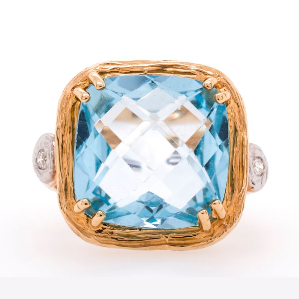14K Yellow Gold Blue Topaz and Diamond Ring with Double Prongs LeeBrant Jewelry & Watch Co Sandy Springs, GA