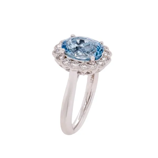 18K White Gold Antique Aquamarine Diamond Ring Image 2 LeeBrant Jewelry & Watch Co Sandy Springs, GA
