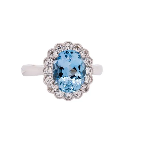 18K White Gold Antique Aquamarine Diamond Ring LeeBrant Jewelry & Watch Co Sandy Springs, GA