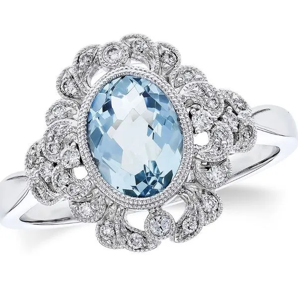 14K White Gold Antique Aquamarine Diamond Ring LeeBrant Jewelry & Watch Co Sandy Springs, GA