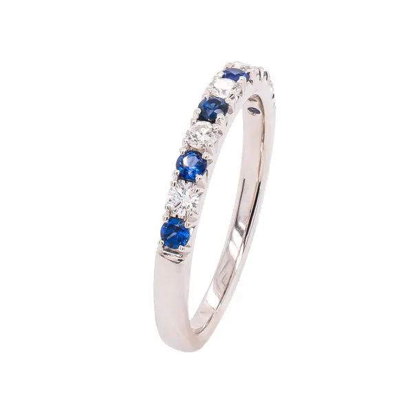 18K White Gold Sapphire Diamond Anniversary Band Image 2 LeeBrant Jewelry & Watch Co Sandy Springs, GA
