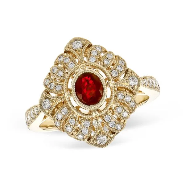 14K Yellow Gold Antique Miligrain Ruby Ring with Custered Diamonds LeeBrant Jewelry & Watch Co Sandy Springs, GA