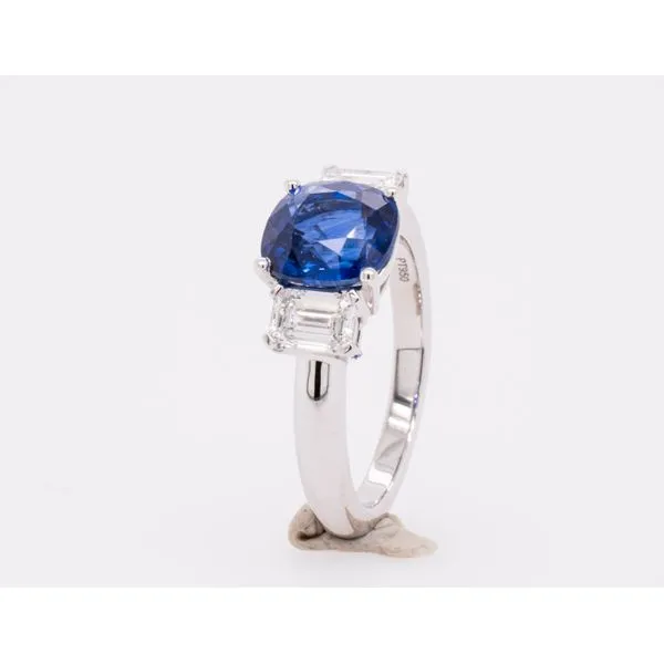 Platnium Sapphire Ring between Two Trapezoid Diamonds Image 2 LeeBrant Jewelry & Watch Co Sandy Springs, GA