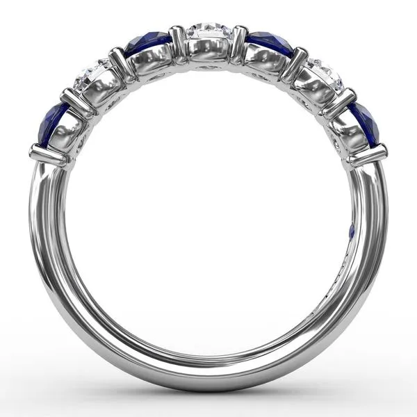 14K White Gold Sapphire and Diamond Shared Prong Half Anniversary Band Image 2 LeeBrant Jewelry & Watch Co Sandy Springs, GA