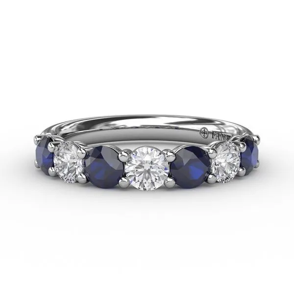 14K White Gold Sapphire and Diamond Shared Prong Half Anniversary Band LeeBrant Jewelry & Watch Co Sandy Springs, GA
