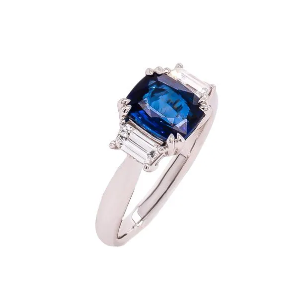 18K White Gold Three Stone Sapphire Diamond Ring Image 2 LeeBrant Jewelry & Watch Co Sandy Springs, GA