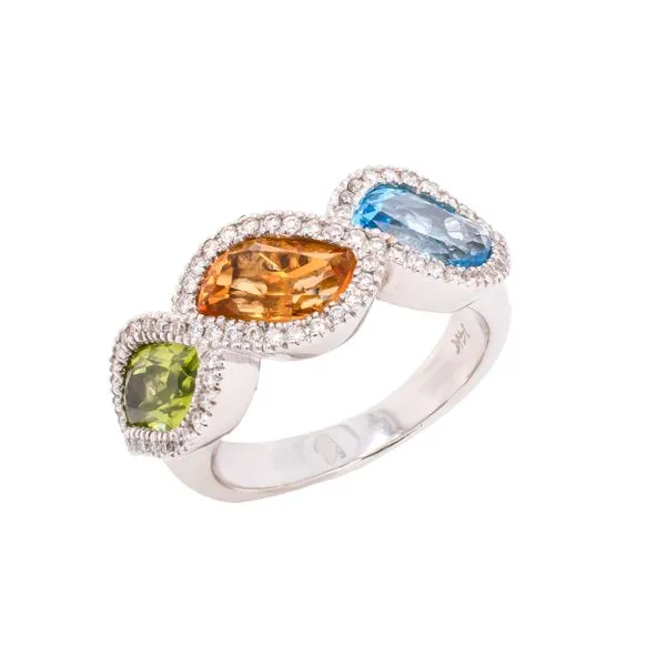 14K White Gold Bypass Three Colored Stone Ring with Diamonds LeeBrant Jewelry & Watch Co Sandy Springs, GA