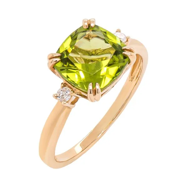 14K Yellow Gold 3 Stone Peridot Diamond Ring Image 2 LeeBrant Jewelry & Watch Co Sandy Springs, GA
