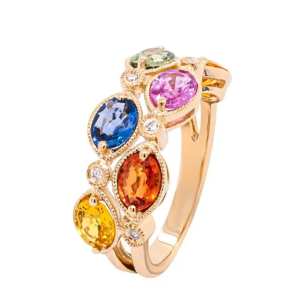 14K Yellow Gold Multi-Color Oval Sapphore Diamond Ring LeeBrant Jewelry & Watch Co Sandy Springs, GA