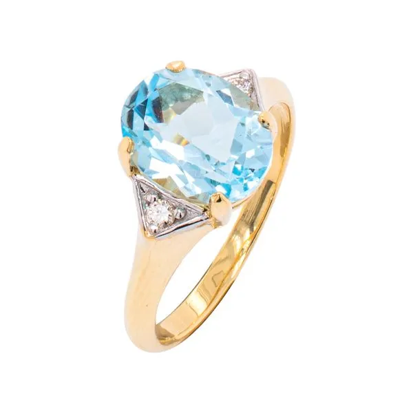 14K Yellow Gold Three Stone Blue Topaz Diamond Ring Image 2 LeeBrant Jewelry & Watch Co Sandy Springs, GA