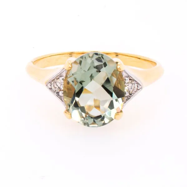 14K Yellow Gold Three Stone Green Amethyst Diamond Ring LeeBrant Jewelry & Watch Co Sandy Springs, GA