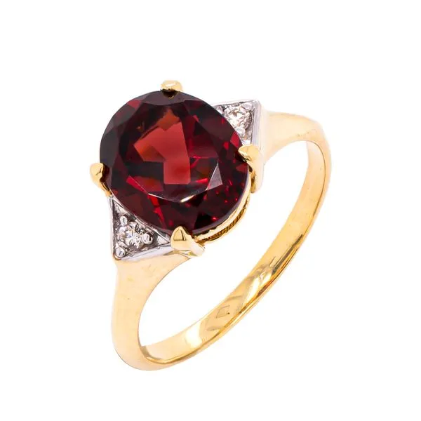 14K Yellow Gold Three Stone Garnet Diamond Ring Image 2 LeeBrant Jewelry & Watch Co Sandy Springs, GA