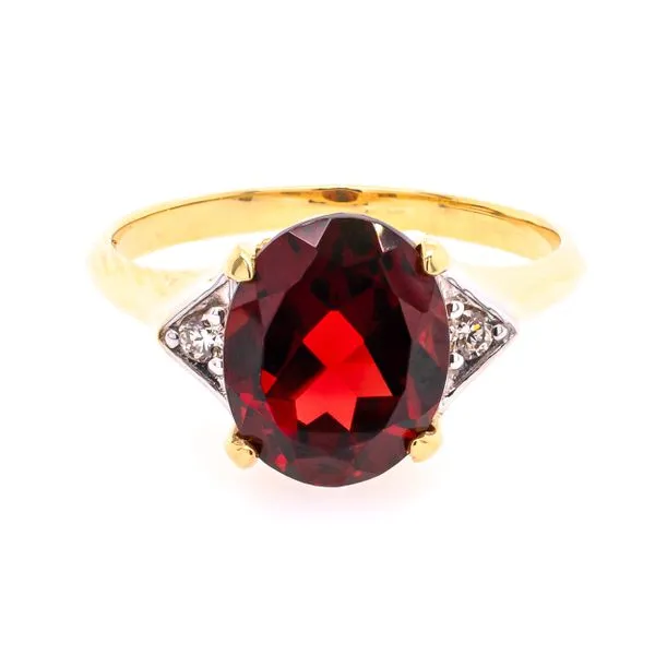 14K Yellow Gold Three Stone Garnet Diamond Ring LeeBrant Jewelry & Watch Co Sandy Springs, GA