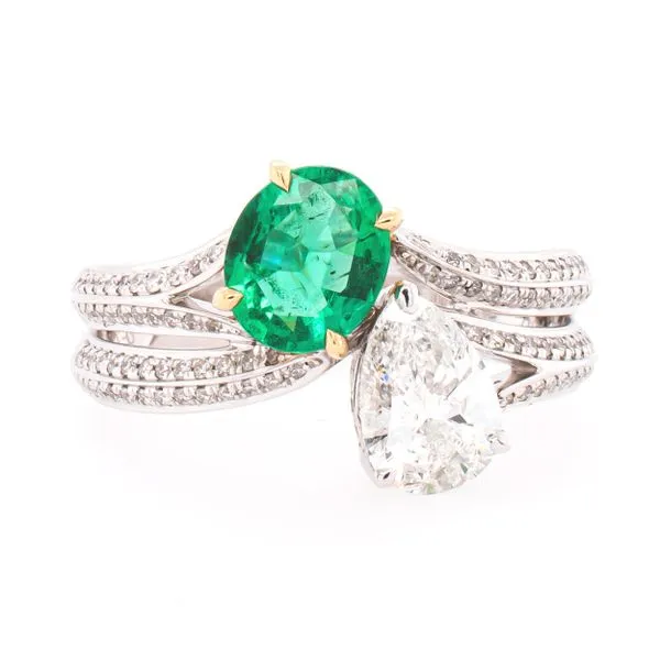 18K White Gold Bypass Pear Emerald Diamond Ring Image 2 LeeBrant Jewelry & Watch Co Sandy Springs, GA
