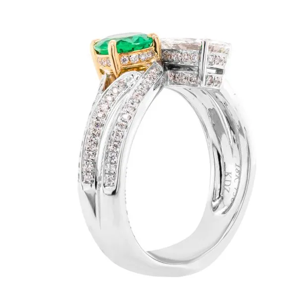 18K White Gold Bypass Pear Emerald Diamond Ring Image 3 LeeBrant Jewelry & Watch Co Sandy Springs, GA