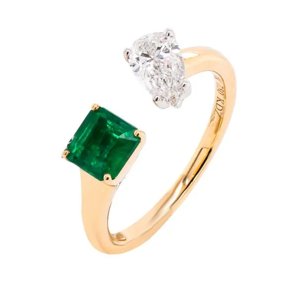 18K Yellow Gold Tension Diamond Emerald Ring Image 2 LeeBrant Jewelry & Watch Co Sandy Springs, GA