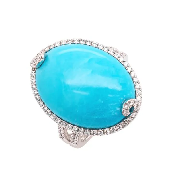 18K White Gold Turquoise Ring Cushioned with Diamonds Image 2 LeeBrant Jewelry & Watch Co Sandy Springs, GA