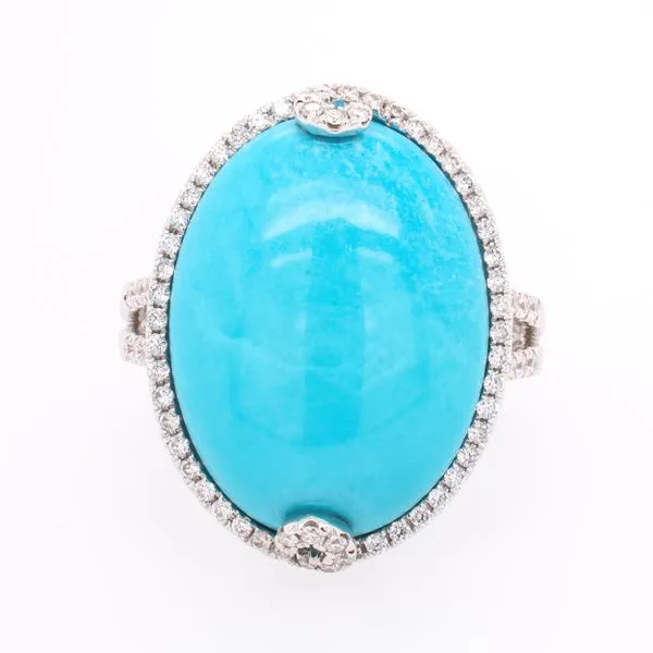 18K White Gold Turquoise Ring Cushioned with Diamonds LeeBrant Jewelry & Watch Co Sandy Springs, GA