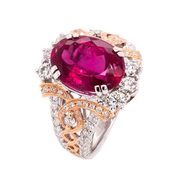 18K White and Rose Gold Rubellite Antique Diamond Ring Image 2 LeeBrant Jewelry & Watch Co Sandy Springs, GA