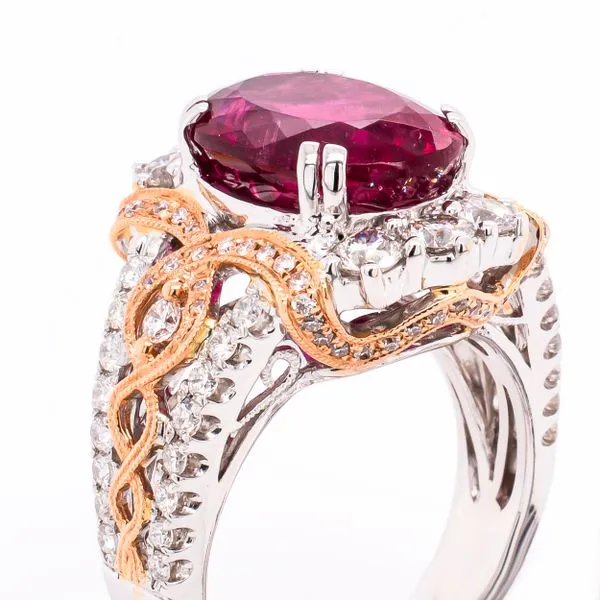 18K White and Rose Gold Rubellite Antique Diamond Ring Image 3 LeeBrant Jewelry & Watch Co Sandy Springs, GA