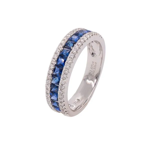 18K White Gold Princess Sapphires in Channel Half Anniversary Diamond Band Image 2 LeeBrant Jewelry & Watch Co Sandy Springs, GA