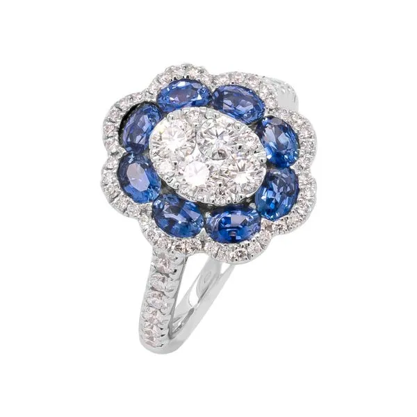 18K White Gold Sapphire and Diamond Flower Ring Image 2 LeeBrant Jewelry & Watch Co Sandy Springs, GA