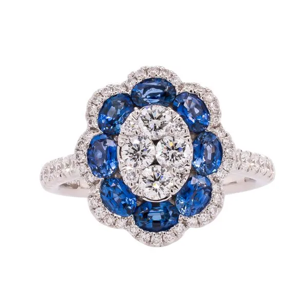 18K White Gold Sapphire and Diamond Flower Ring LeeBrant Jewelry & Watch Co Sandy Springs, GA