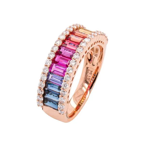 18K Rose Gold Multi-Color Baguette Sapphire Diamond Ring Image 2 LeeBrant Jewelry & Watch Co Sandy Springs, GA