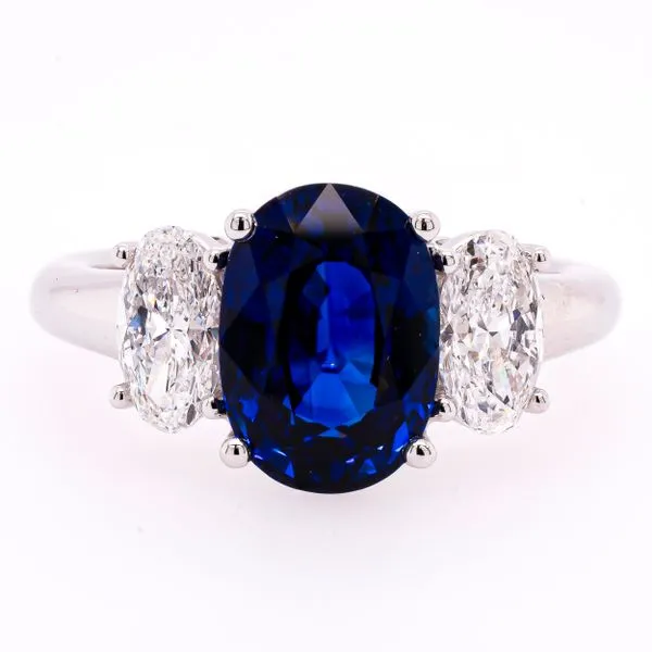 Platnium Three Stone Oval Sapphire Diamond Ring LeeBrant Jewelry & Watch Co Sandy Springs, GA