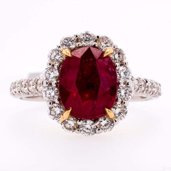 18K White and Yellow Gold Oval Ruby Diamond Princess Di Style Ring LeeBrant Jewelry & Watch Co Sandy Springs, GA