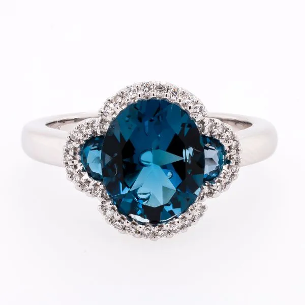 14K White Gold Three Stone London Blue Topaz Diamond Ring Image 2 LeeBrant Jewelry & Watch Co Sandy Springs, GA