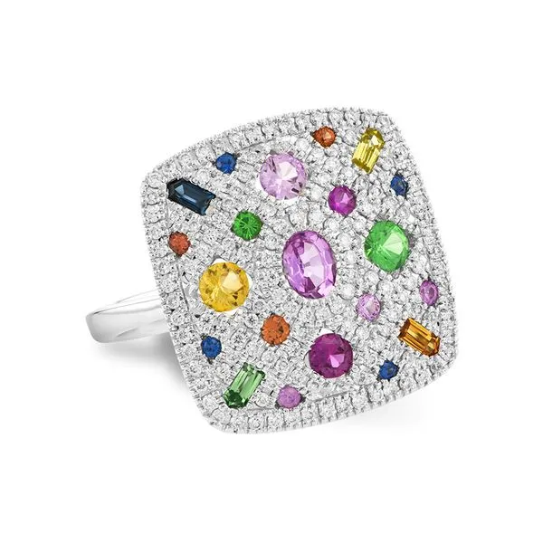 14K White Gold Square Multi Color Gemstone Diamond Ring LeeBrant Jewelry & Watch Co Sandy Springs, GA