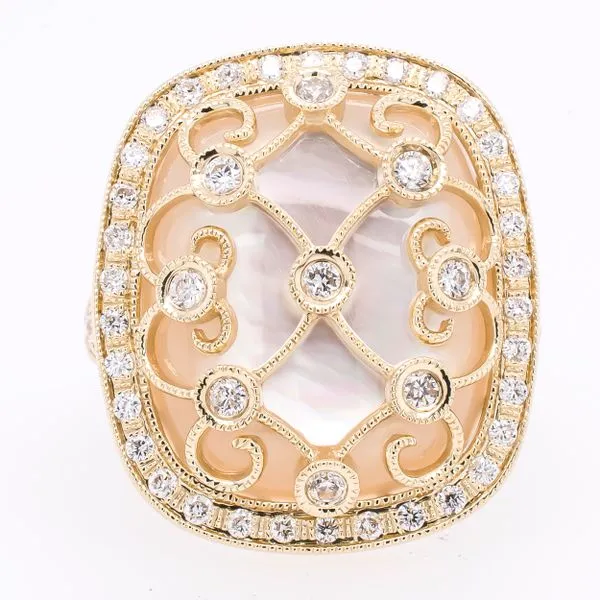 14K Yellow Gold Mother of Pearl Cushion Diamond Ring LeeBrant Jewelry & Watch Co Sandy Springs, GA