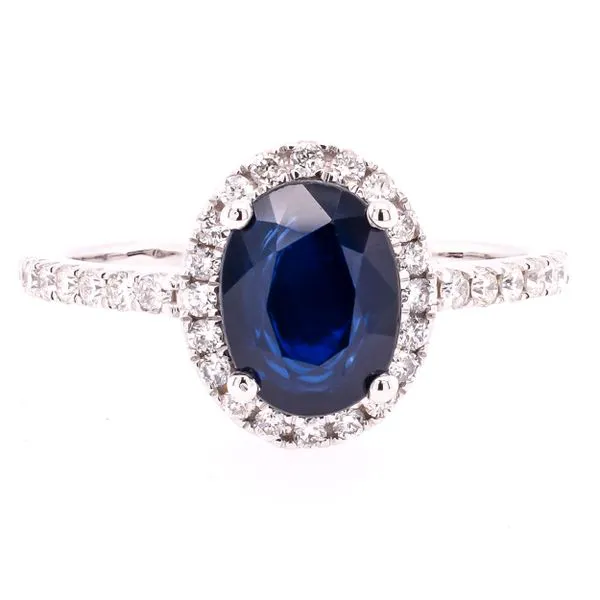 14K White Gold Oval Sapphire Halo Diamond Ring LeeBrant Jewelry & Watch Co Sandy Springs, GA