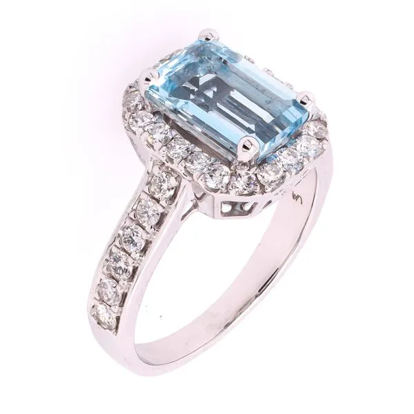 14K White Gold Emerald Cut Aquamarine and Diamond Ring Image 2 LeeBrant Jewelry & Watch Co Sandy Springs, GA