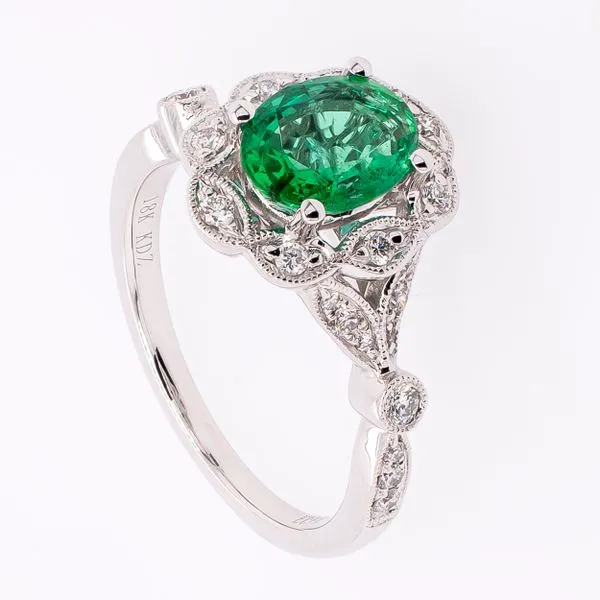 18K White Gold Emerald Diamond Flower Ring Image 2 LeeBrant Jewelry & Watch Co Sandy Springs, GA