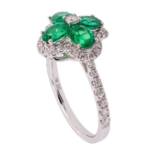 18K White Gold Oval Emerald Diamond Flower Ring Image 2 LeeBrant Jewelry & Watch Co Sandy Springs, GA